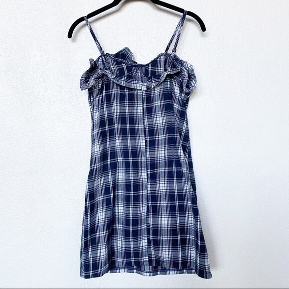 SHEIN Navy and White Plaid Dress with Ruffle Detail Size XS - Picture 9 of 9